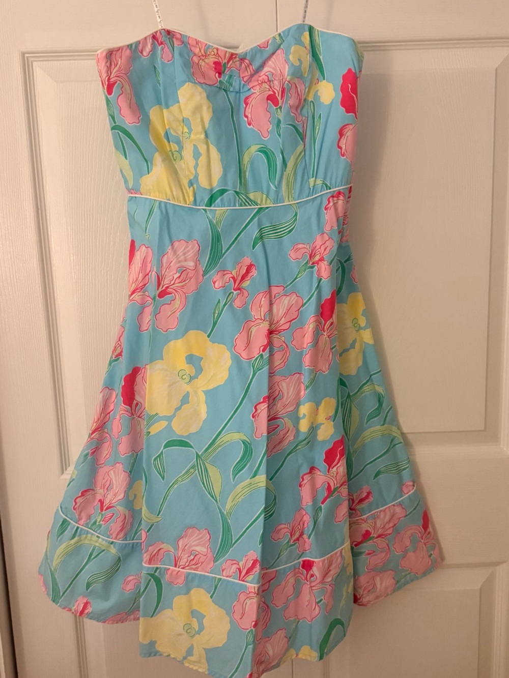 Lilly Pulitzer Strapless Blue Floral Sundress with Pink & Yellow Blooms - Picture 2 of 4